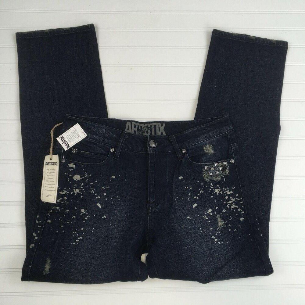 NEW Artistix Distressed Embellished Designer Jeans Mens 32x31.5
